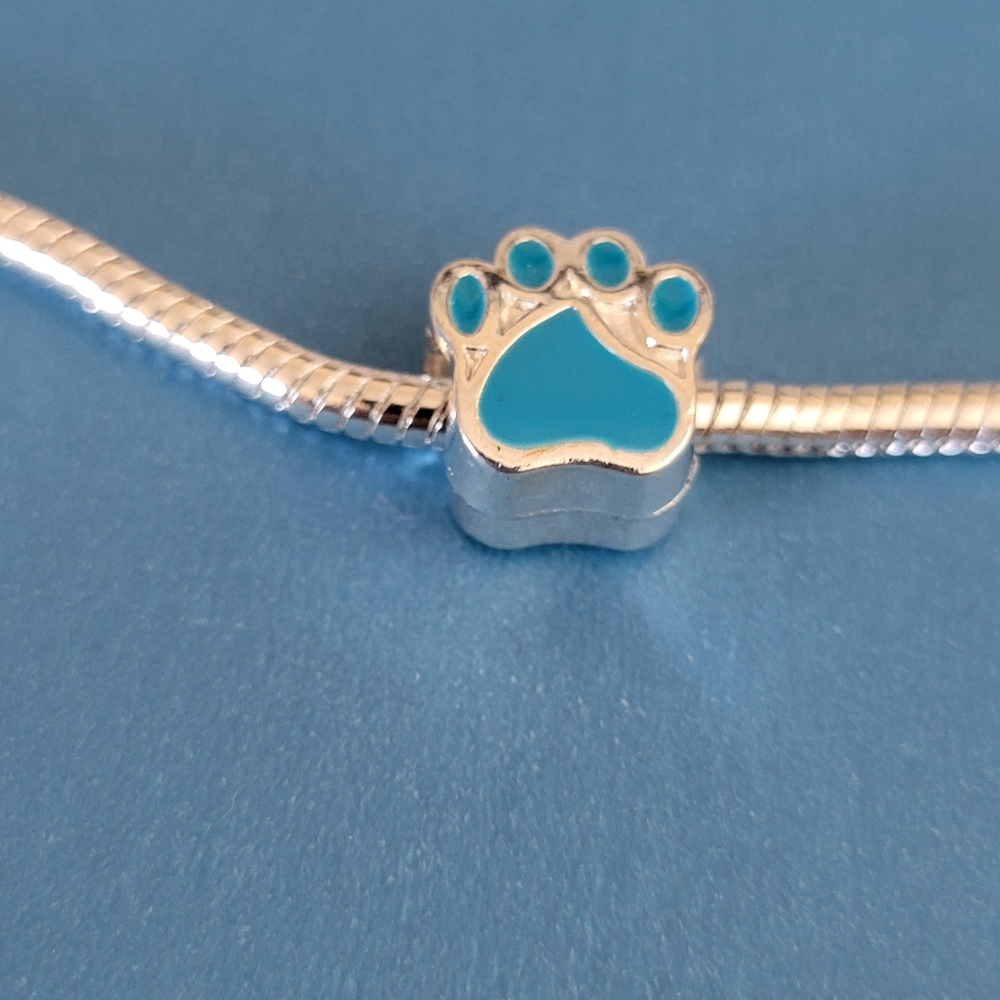 New! For Pandora Charm Bracelet Individual Paw Charm - Blue And Silver Color - Picture 4 of 5